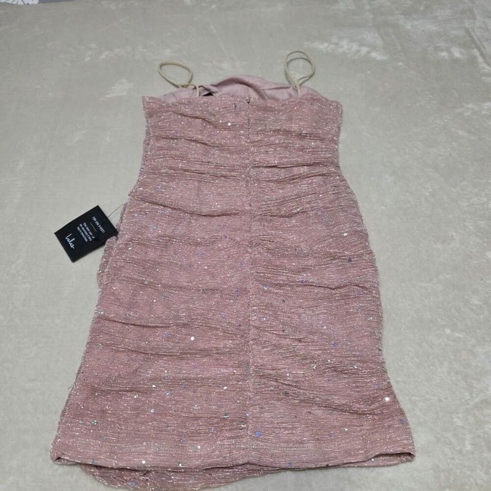 Lulus Flirty Vibes Bodycon Mini Dress Small Pink Shimmer Sequin Straps New w/Tag - Picture 6 of 14